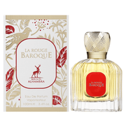 Maison Alhambra La Rouge Baroque Eau De Parfum Spray, perfume bottle with packaging, 3.4 oz (100 mL), fragrance packaging.