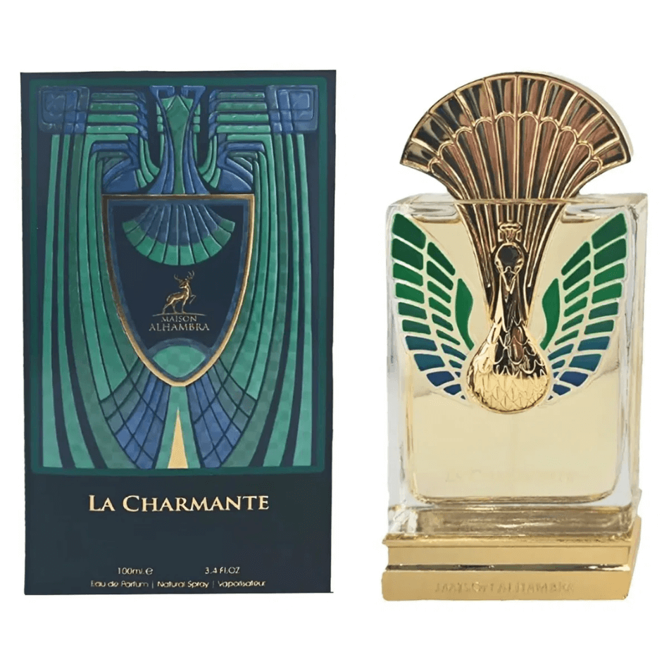 Maison Alhambra La Charmante Eau De Parfum Spray, 3.4 oz (100 mL) in elegant packaging with art deco design and perfume bottle