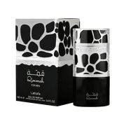 Lattafa Qimmah for Men Perfume Spray, 100 ml (3.4 fl oz.) with black and silver fragrance packaging