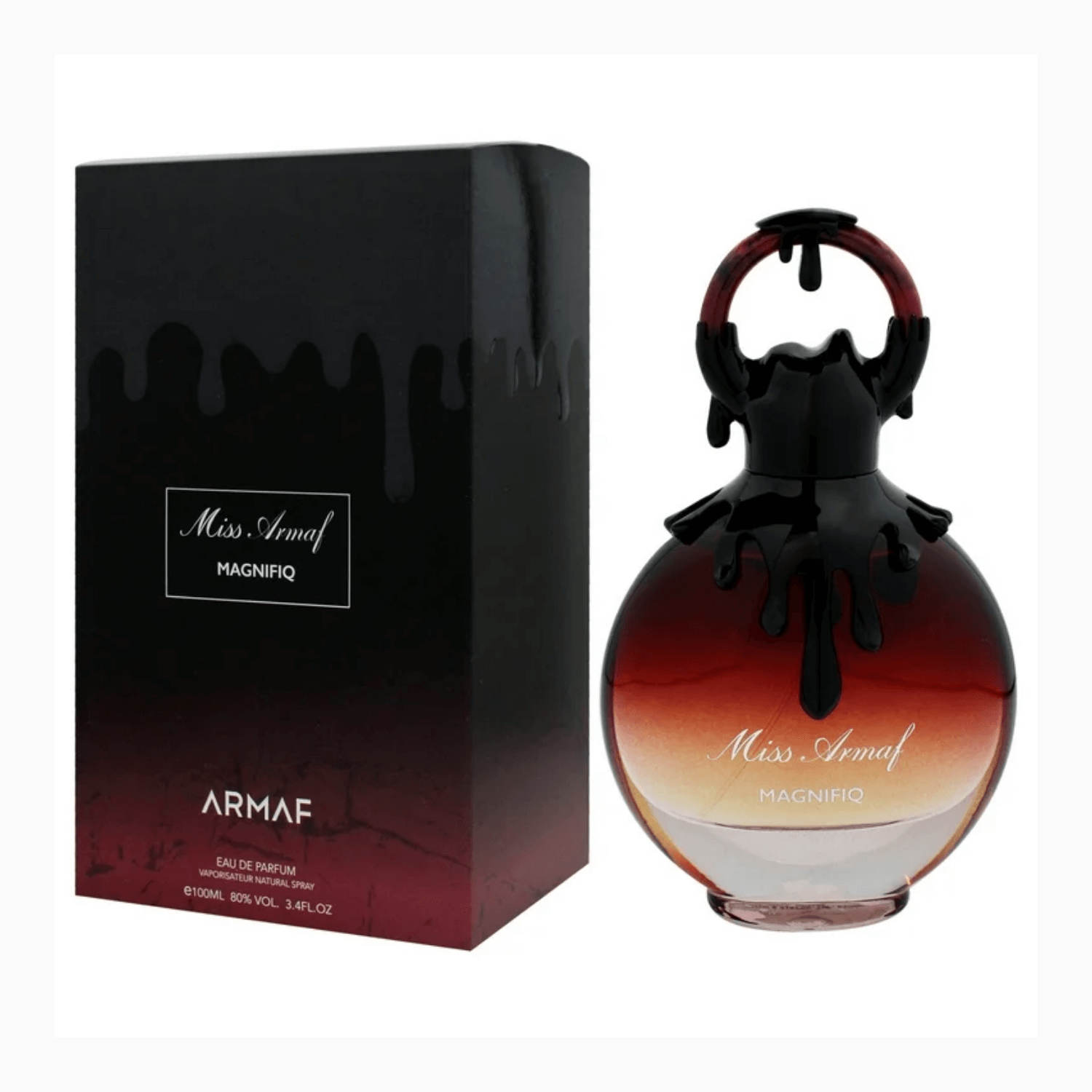 Miss Armaf Magnifiq Eau De Parfum Spray, 3.4 oz (100 mL) perfume bottle and box packaging.