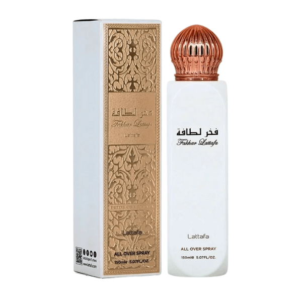 Lattafa Fakhar Lattafa All Over Spray, 150 mL (5.07 fl oz) perfume bottle and packaging
