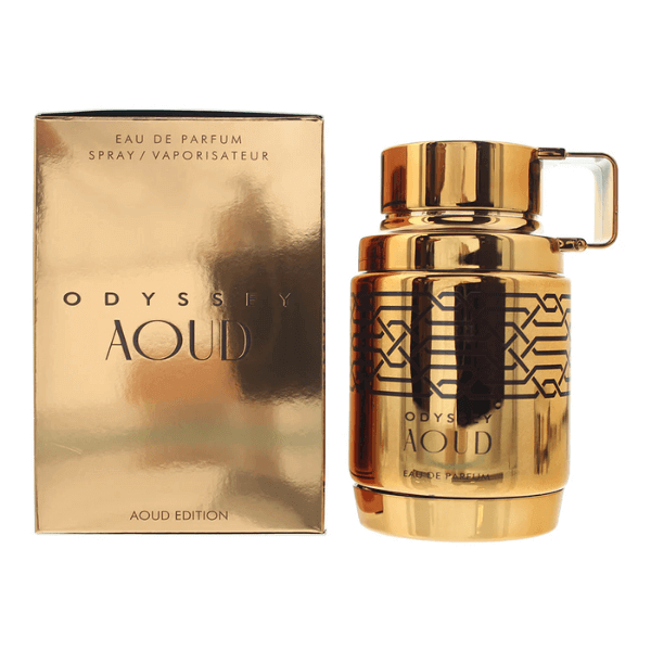 Armaf Odyssey Aoud Edition Eau de Parfum, 100 mL (3.4 fl oz) perfume bottle and packaging