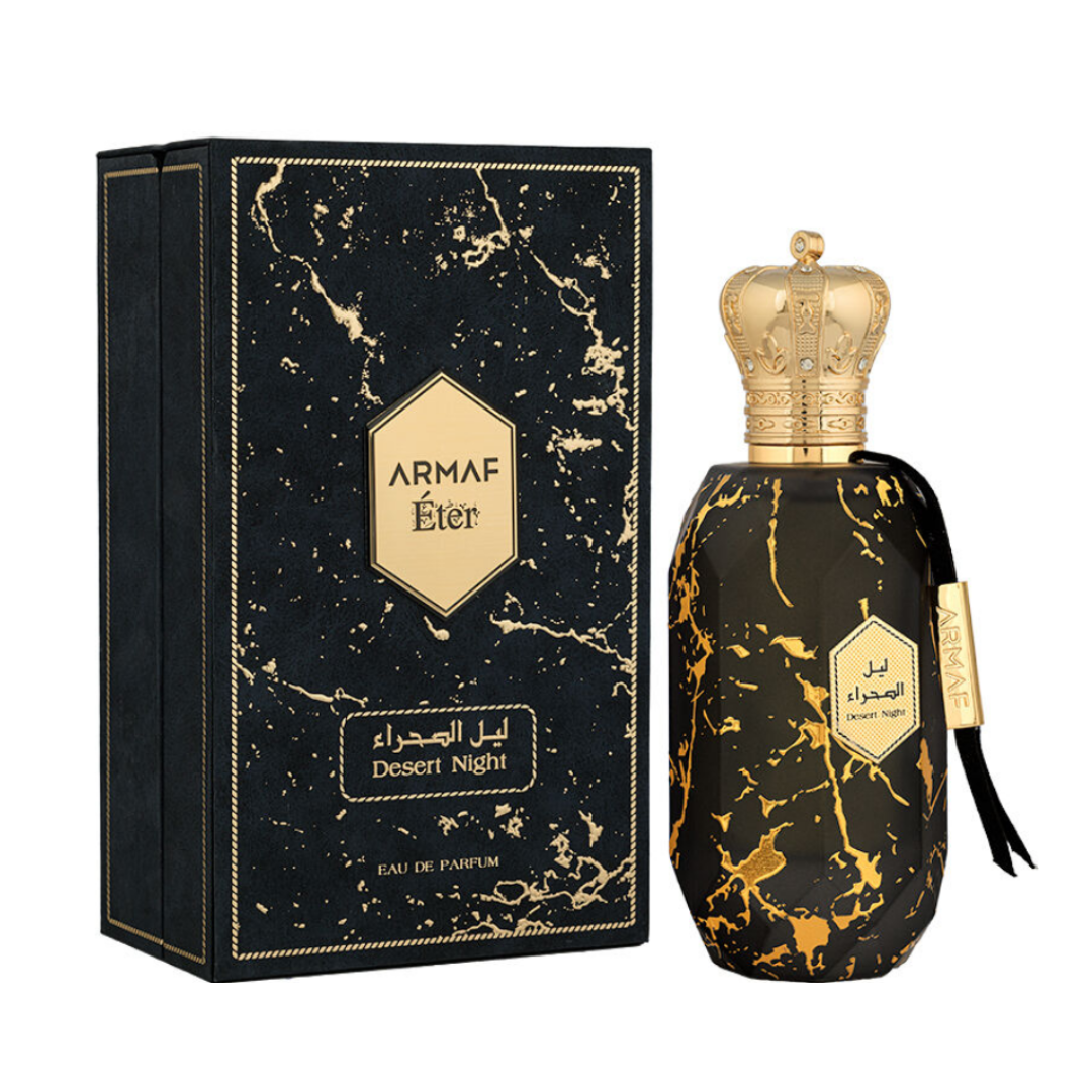 Armaf Éter Desert Night Eau de Parfum Unisex 100 mL / 3.4 oz black and gold bottle with matching box