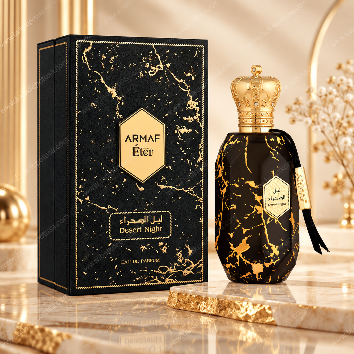 Armaf Éter Desert Night Eau de Parfum Unisex 100 mL / 3.4 oz luxury display with black and gold bottle and matching box