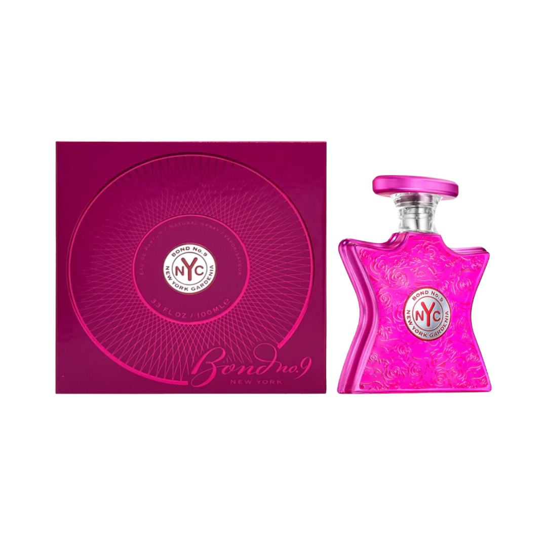 Bond No. 9 New York Gardenia Eau De Parfum 3.4 oz bottle, elegant floral fragrance.
