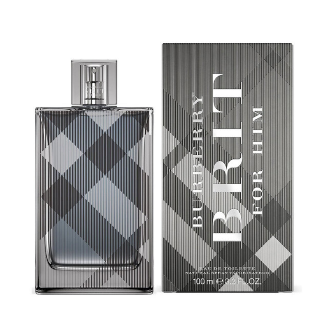 Burberry Brit for Him Eau De Toilette 3.3 oz bottle, warm and masculine fragrance.