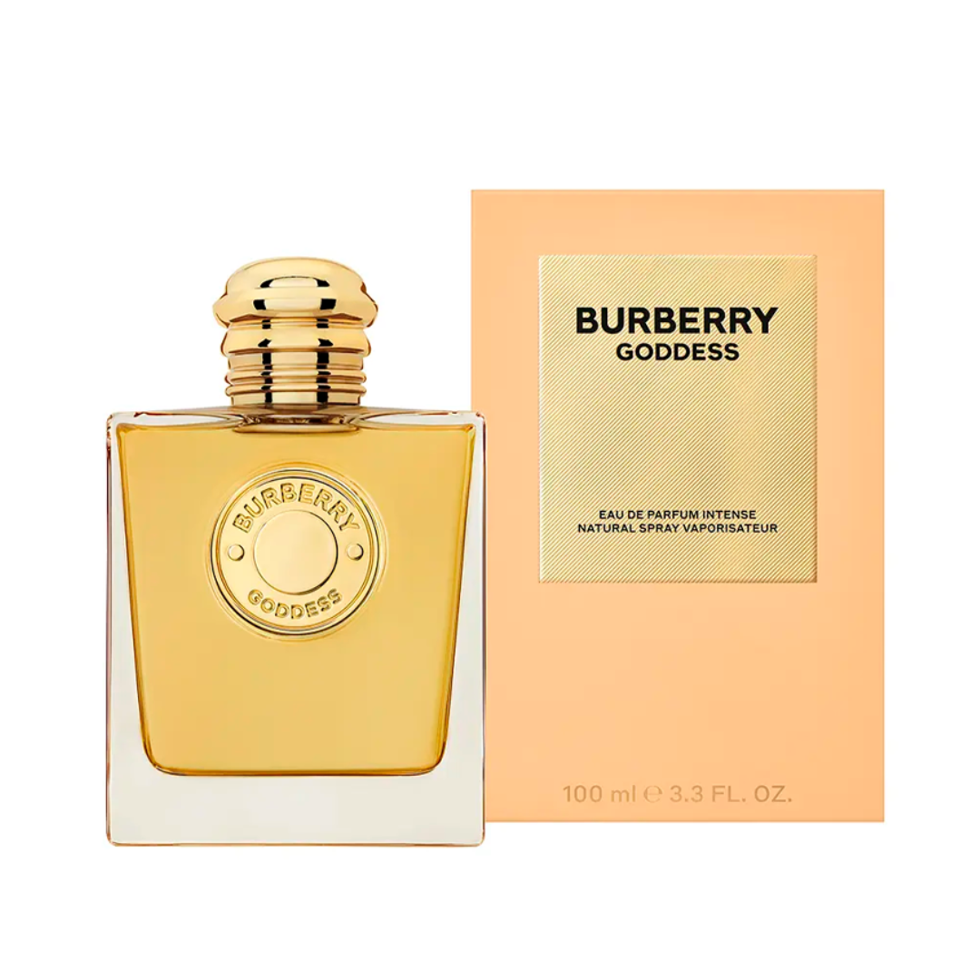 Burberry Goddess Intense Eau De Parfum 3.4 oz bottle, warm vanilla lavender fragrance.