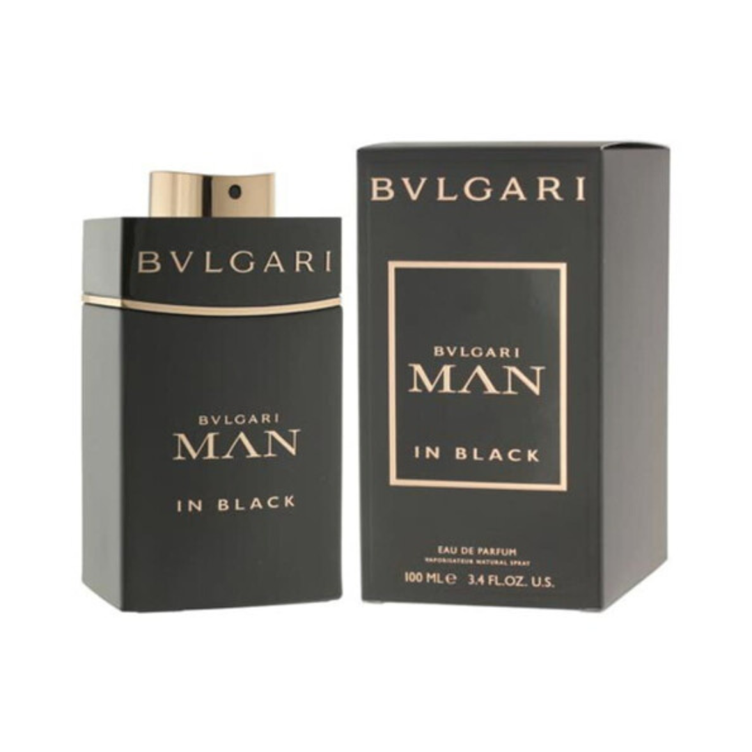 Bvlgari Man In Black Eau De Parfum 3.3 oz bottle, bold and sensual fragrance for men.