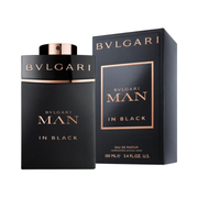 Bvlgari Man In Black Eau De Parfum 3.4 oz bottle, spicy amber leather fragrance for men.