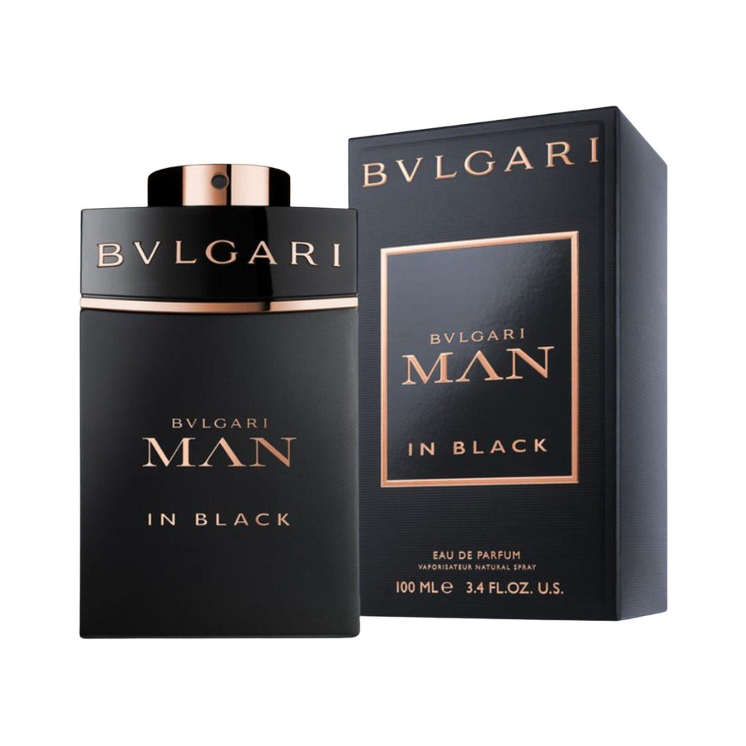 Bvlgari Man In Black Eau De Parfum 3.4 oz bottle, spicy amber leather fragrance for men.
