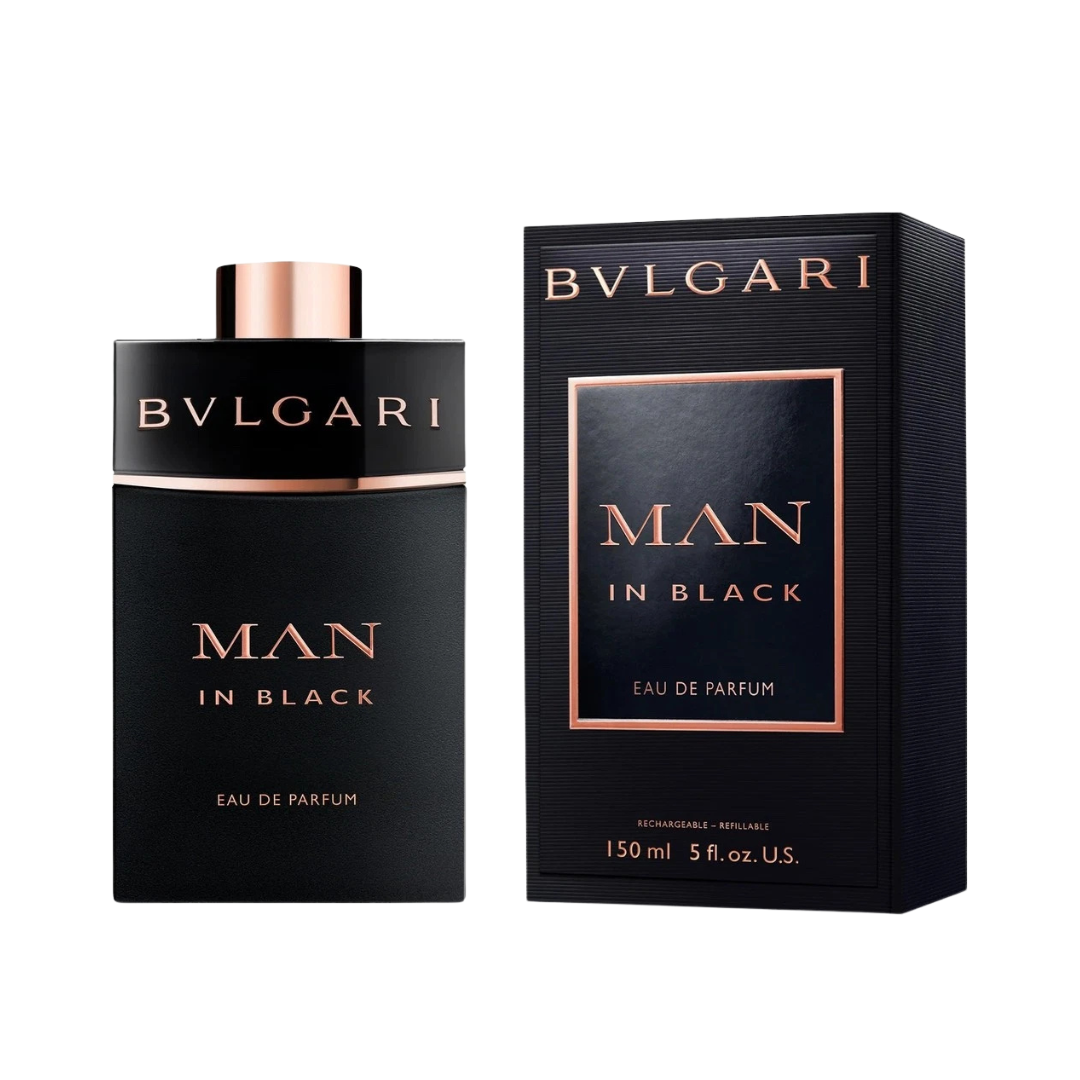 Bvlgari Man In Black Eau De Parfum 5.0 oz bottle, spicy amber floral fragrance for men.