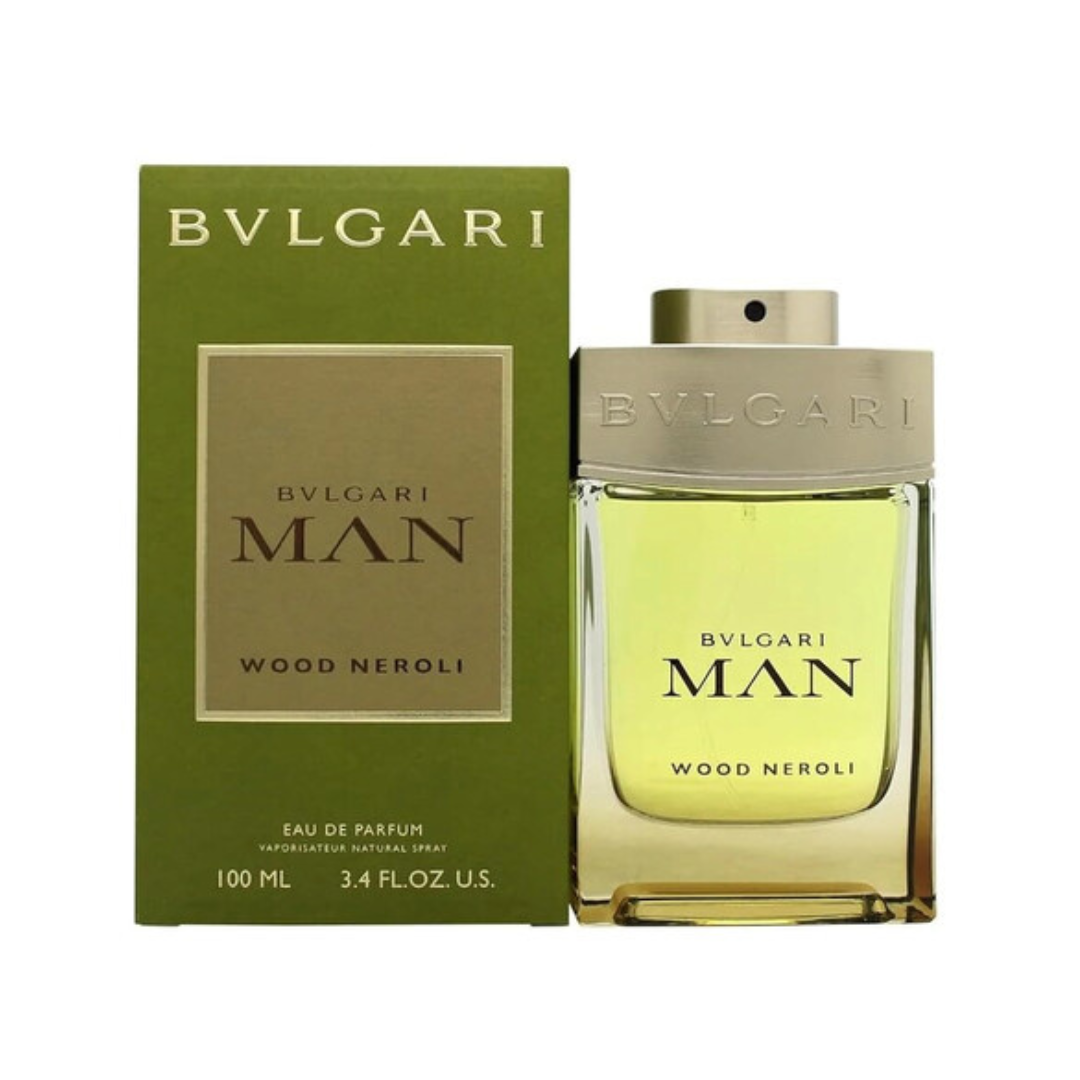 Bvlgari Man Wood Neroli Eau De Parfum 3.4 oz bottle, fresh woody floral musk fragrance for men.