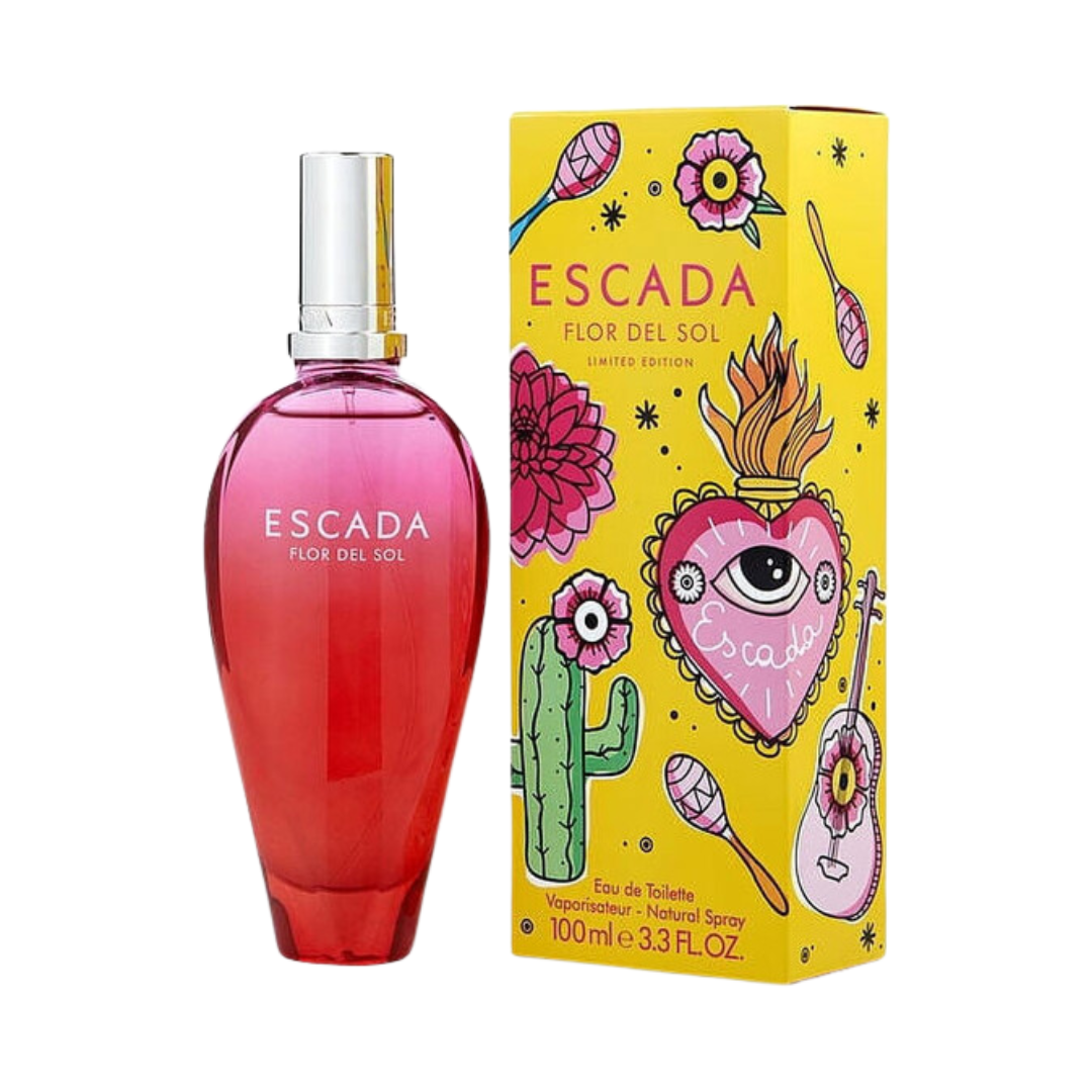 Escada Flor Del Sol Eau De Toilette Spray 3.4 oz (100 mL) for women, floral fruity scent.