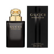 Gucci Intense Oud Eau De Parfum Spray 3.0 oz (90 mL) - Elegant black and gold bottle