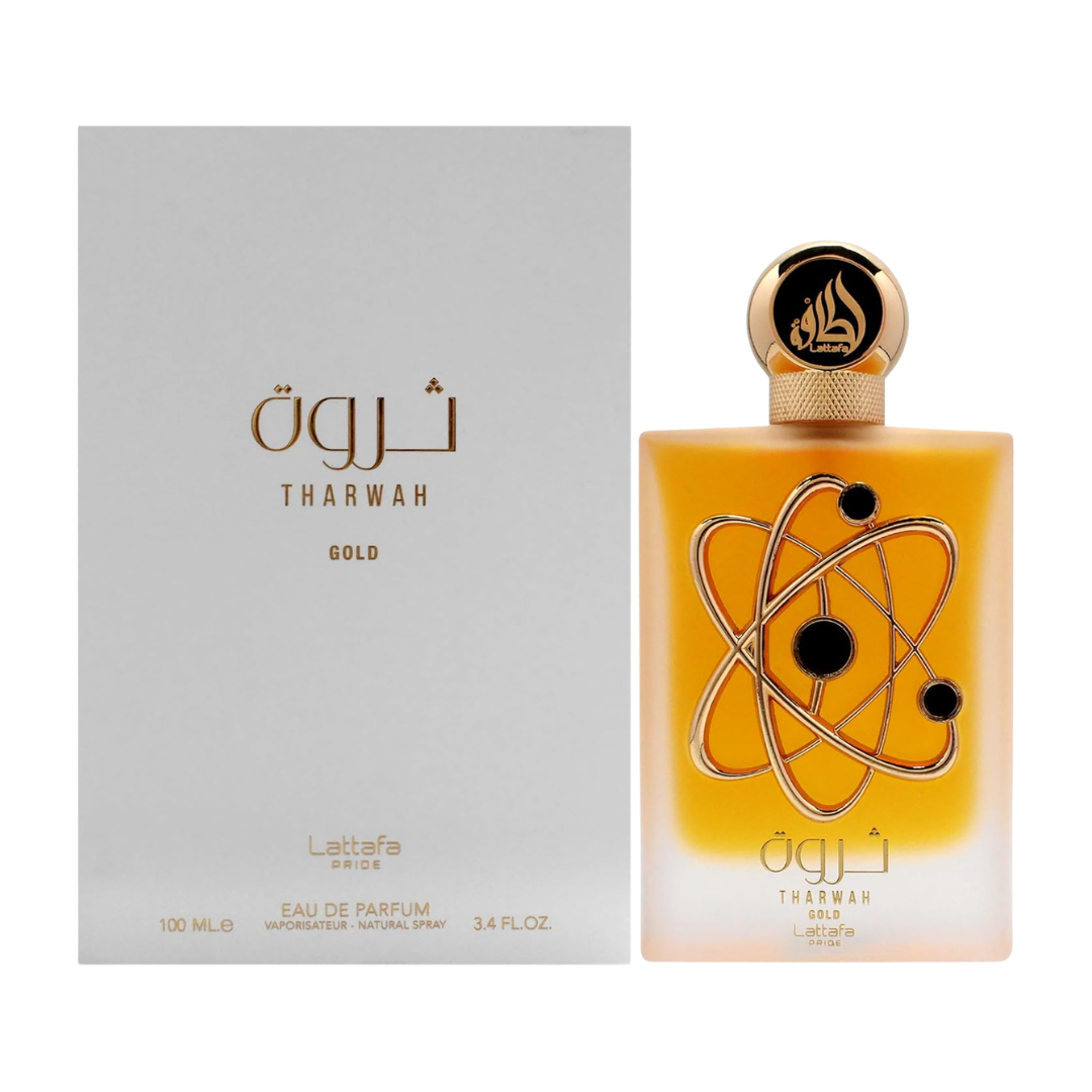 Lattafa Tharwah Gold Eau De Parfum Spray for Unisex, 3.4 oz (100 mL)