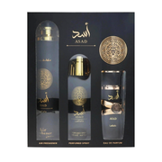 Lattafa Asad 3 Piece Gift Set 100 mL EDP + 200 mL Deo + 300 mL Air Freshener