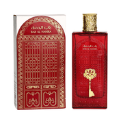 Ard Al Zaafaran Bab Al Hamra Eau De Parfum Spray 3.4 oz (100 mL) with decorative red and gold bottle next to packaging box.