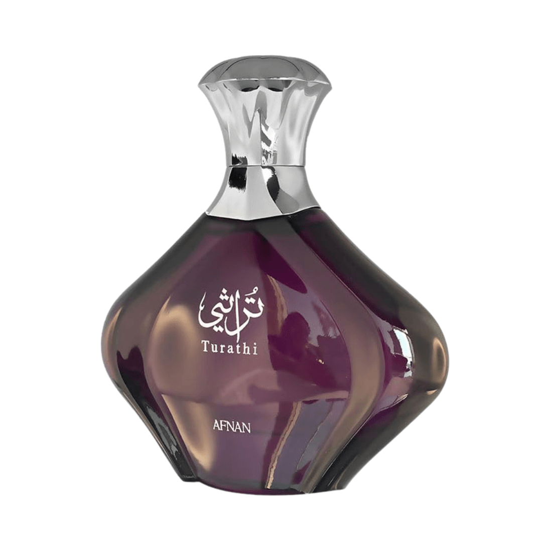 Afnan Turathi Purple Eau De Parfum for Women 3 oz (90 mL) perfume bottle with elegant fragrance packaging.
