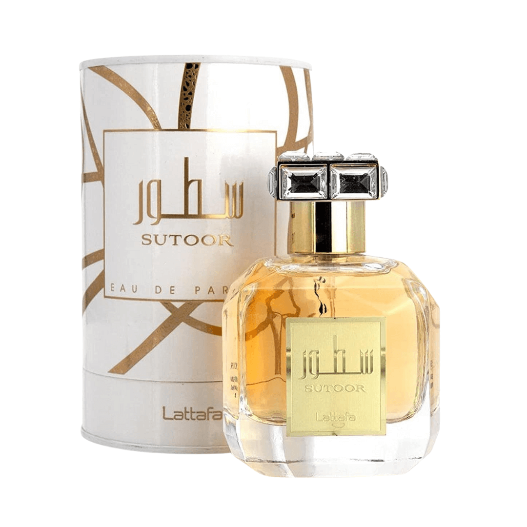Lattafa Sutoor Eau De Parfum Spray 3.4 oz (100 mL) perfume bottle with fragrance packaging