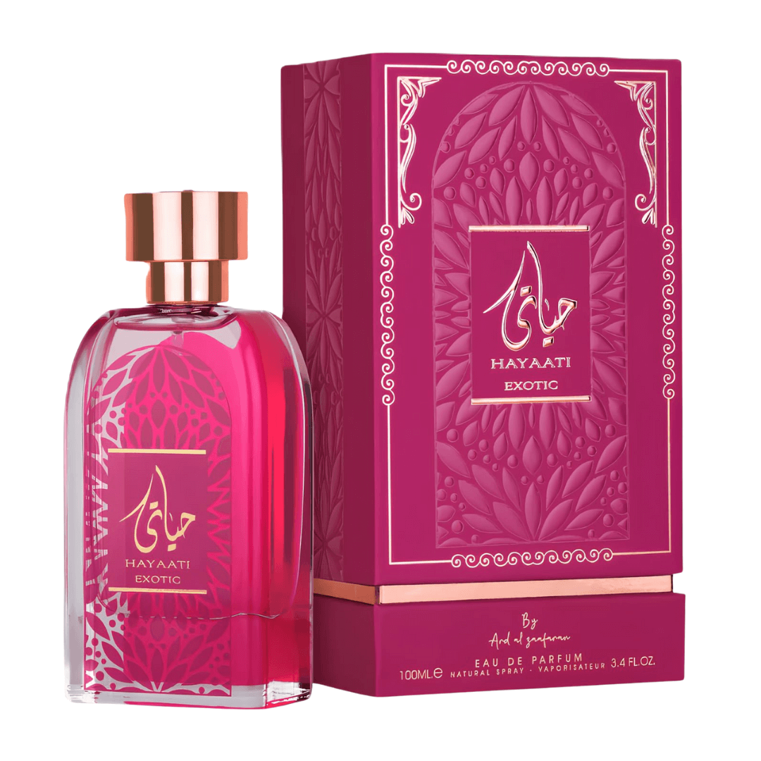 Ard Al Zaafaran Hayaati Exotic Eau De Parfum Spray 3.4 oz (100 mL) perfume bottle and packaging