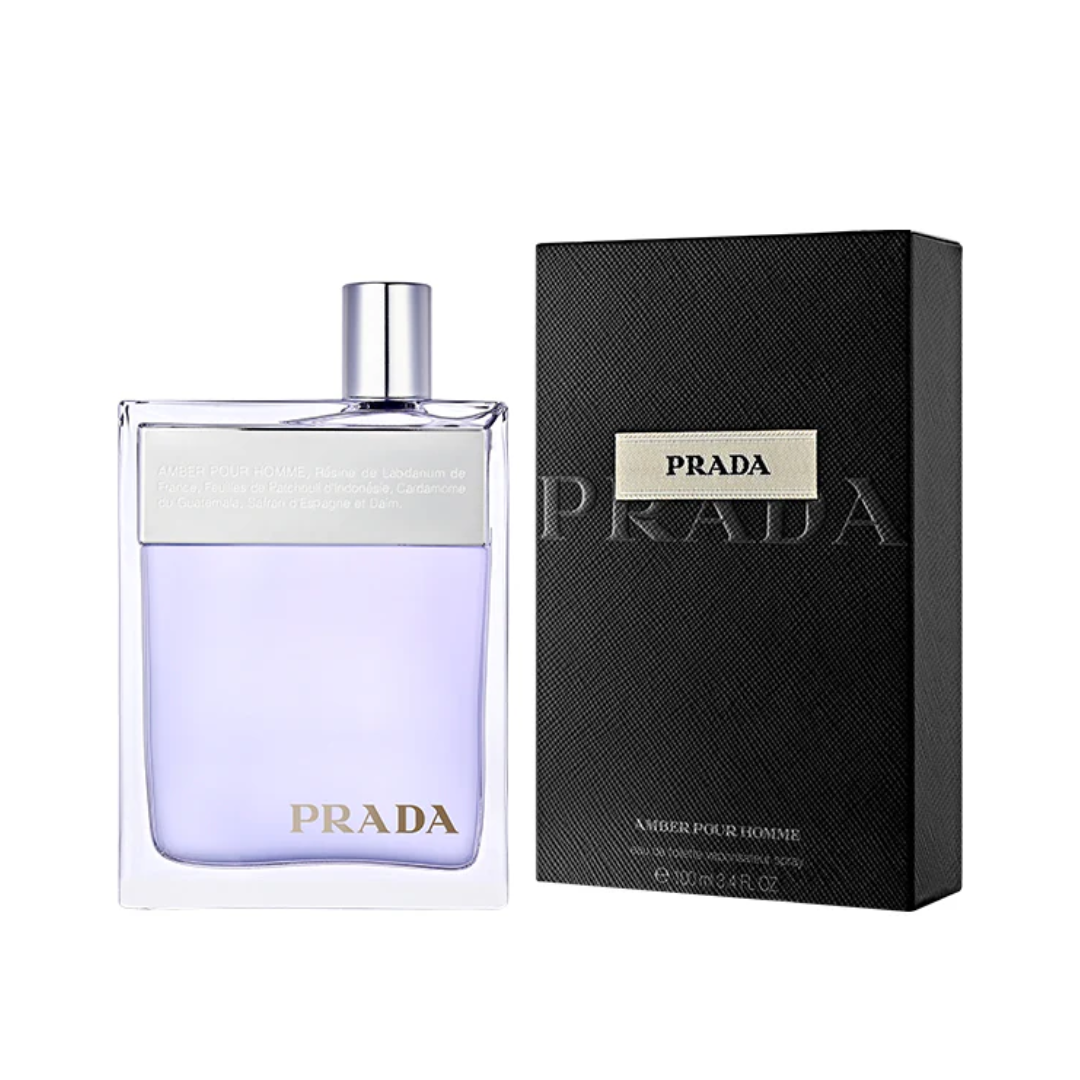Prada Amber Pour Homme Eau de Toilette 3.4 oz for men, amber woody fragrance