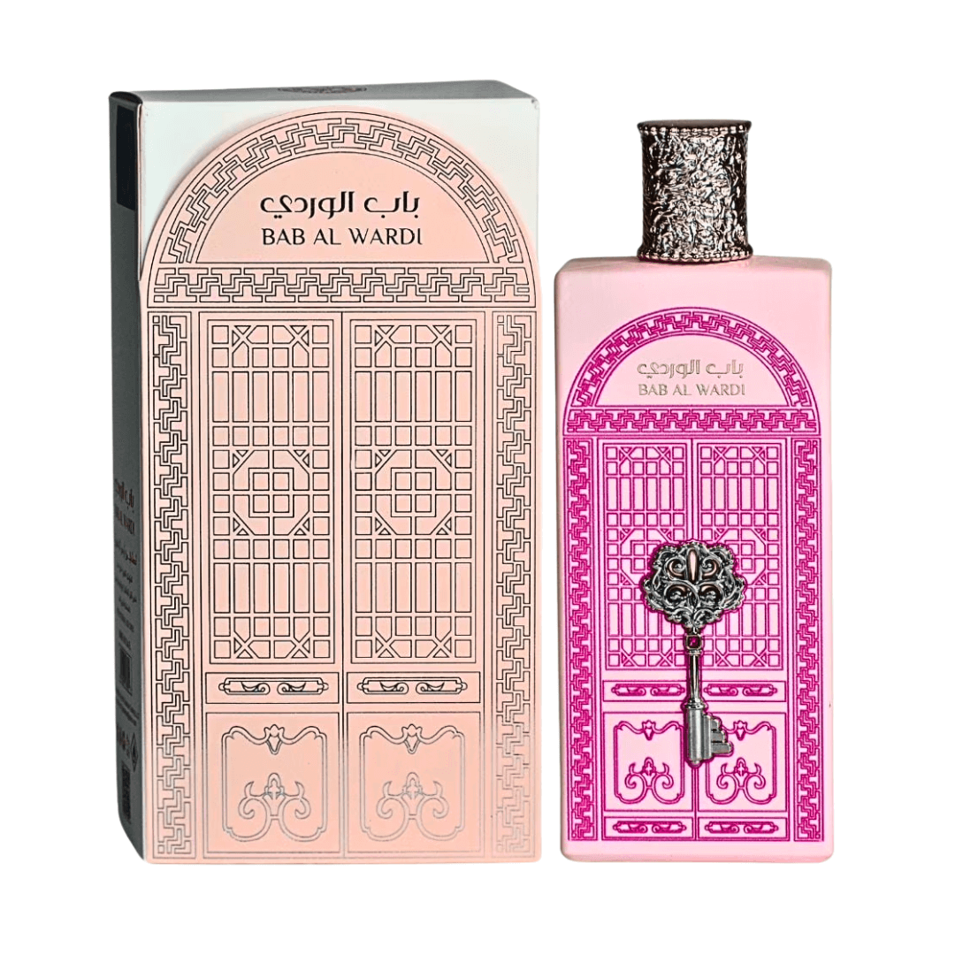 Ard Al Zaafaran Bab Al Wardi Eau De Parfum Spray, 3.4 fl oz (100 mL) perfume bottle with box, showcasing fragrance packaging.