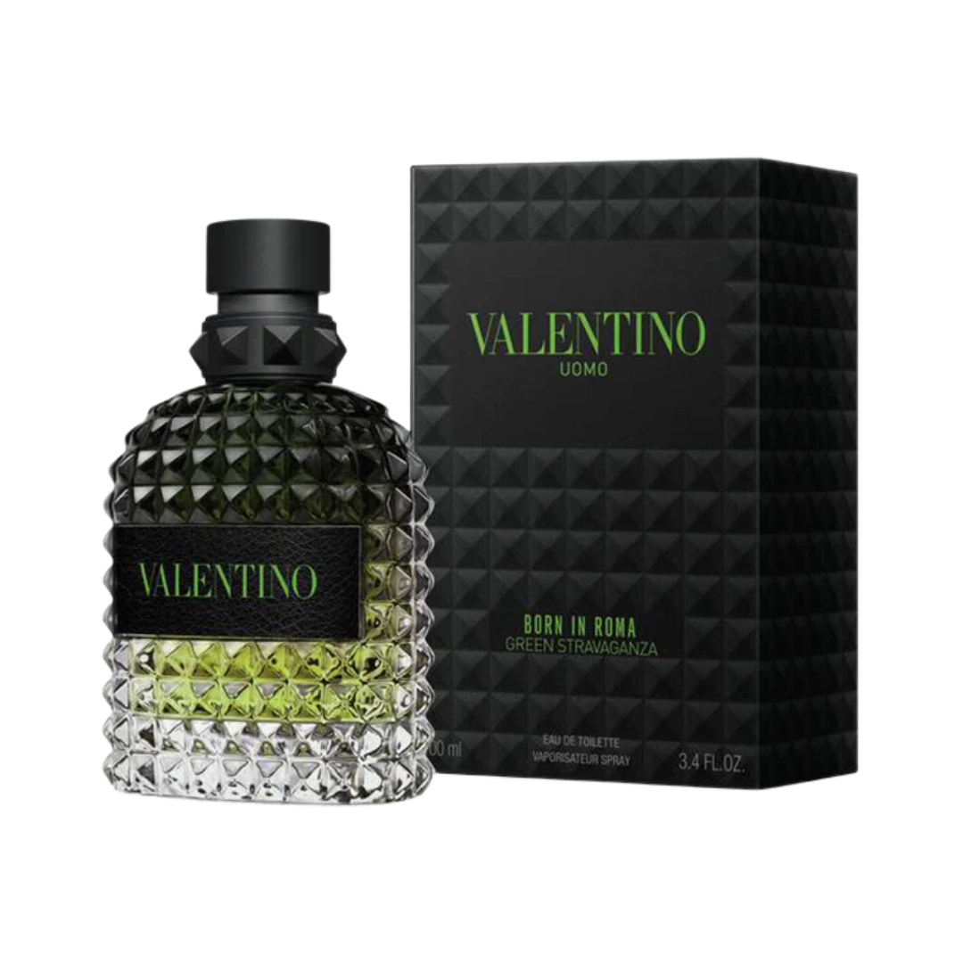 Valentino Uomo Born In Roma Green Stravaganza Eau de Toilette 3.4 oz for men, amber fougere scent