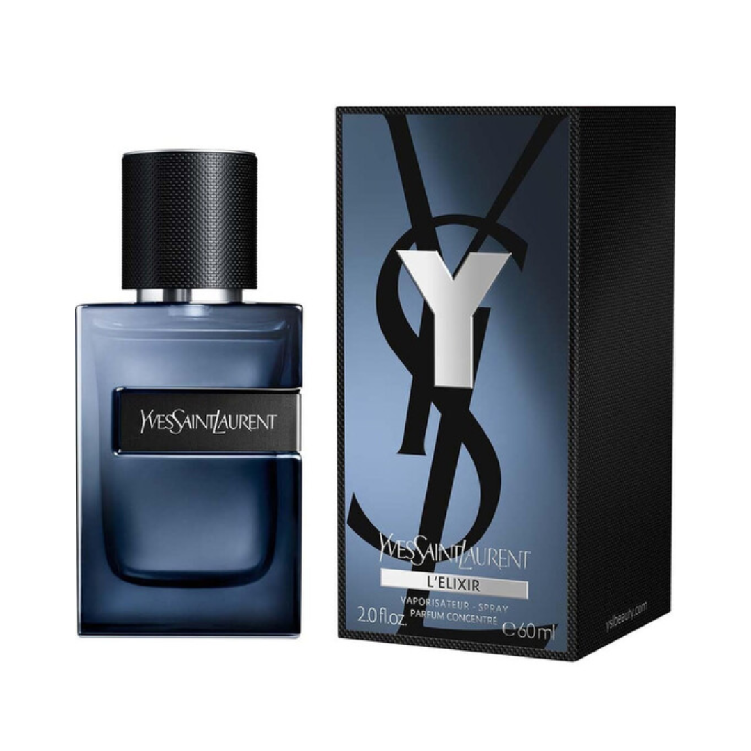 Yves Saint Laurent Y Elixir Parfum 2.0 oz (60 mL) spray bottle and box.
