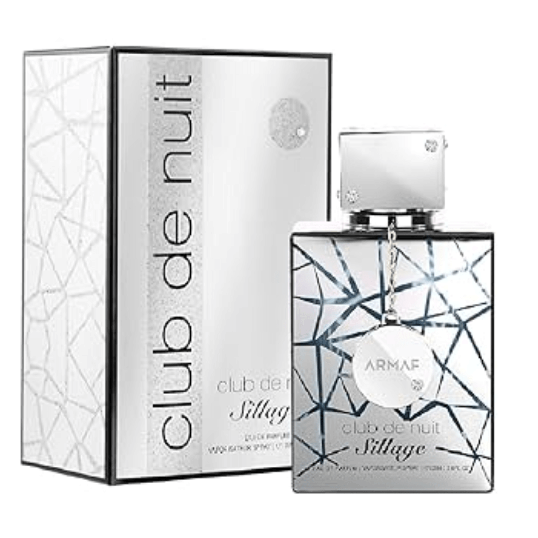 Armaf Club De Nuit Sillage Perfume Spray, 105 mL (3.6 fl oz) perfume bottle and box, eau de parfum, fragrance packaging