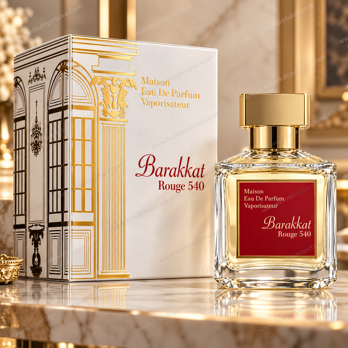 Fragrance World Barakkat Rouge 540 EDP Unisex 100 mL / 3.4 oz with elegant packaging and luxurious bottle design.
