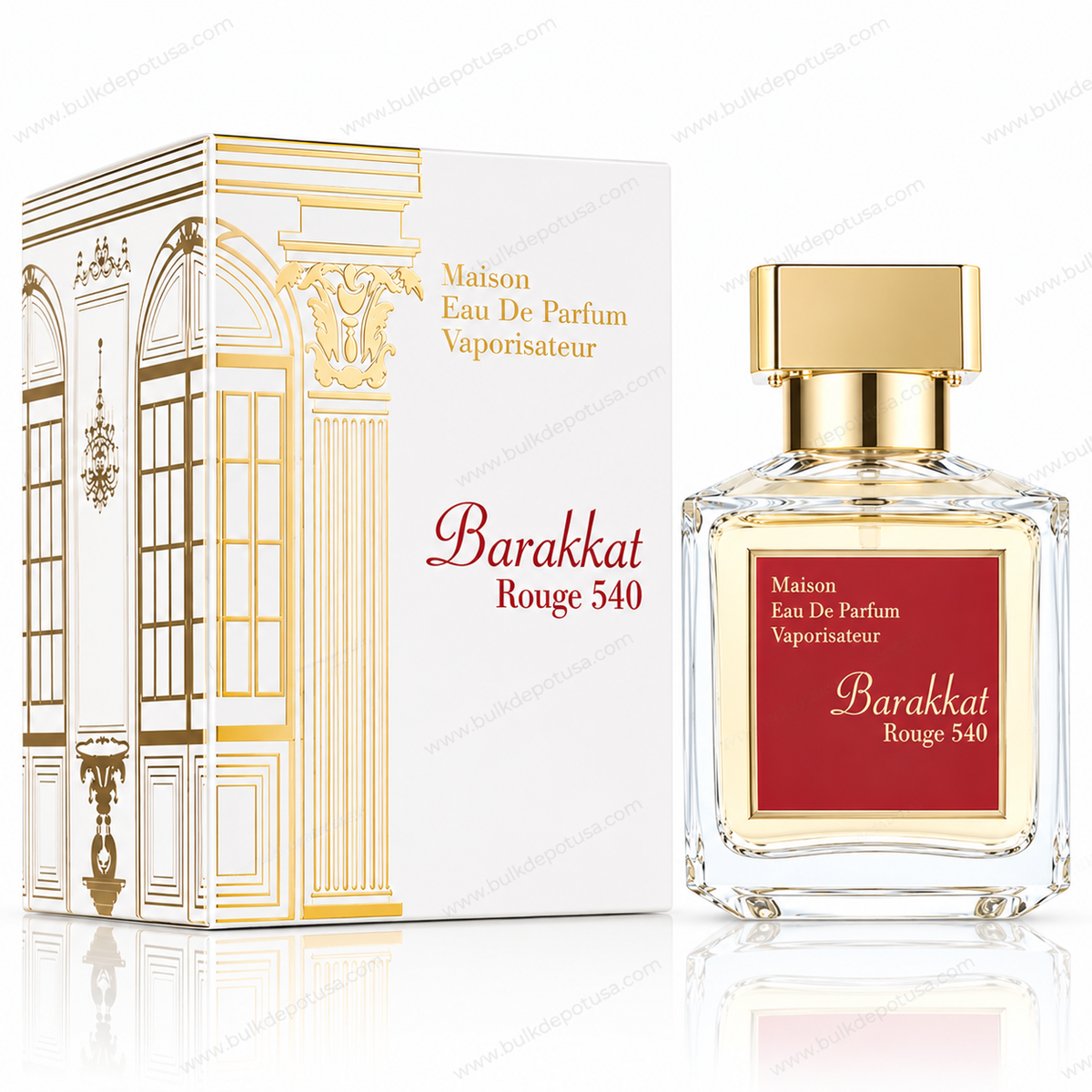 Fragrance World Barakkat Rouge 540 EDP Unisex 100 mL / 3.4 oz bottle and packaging.