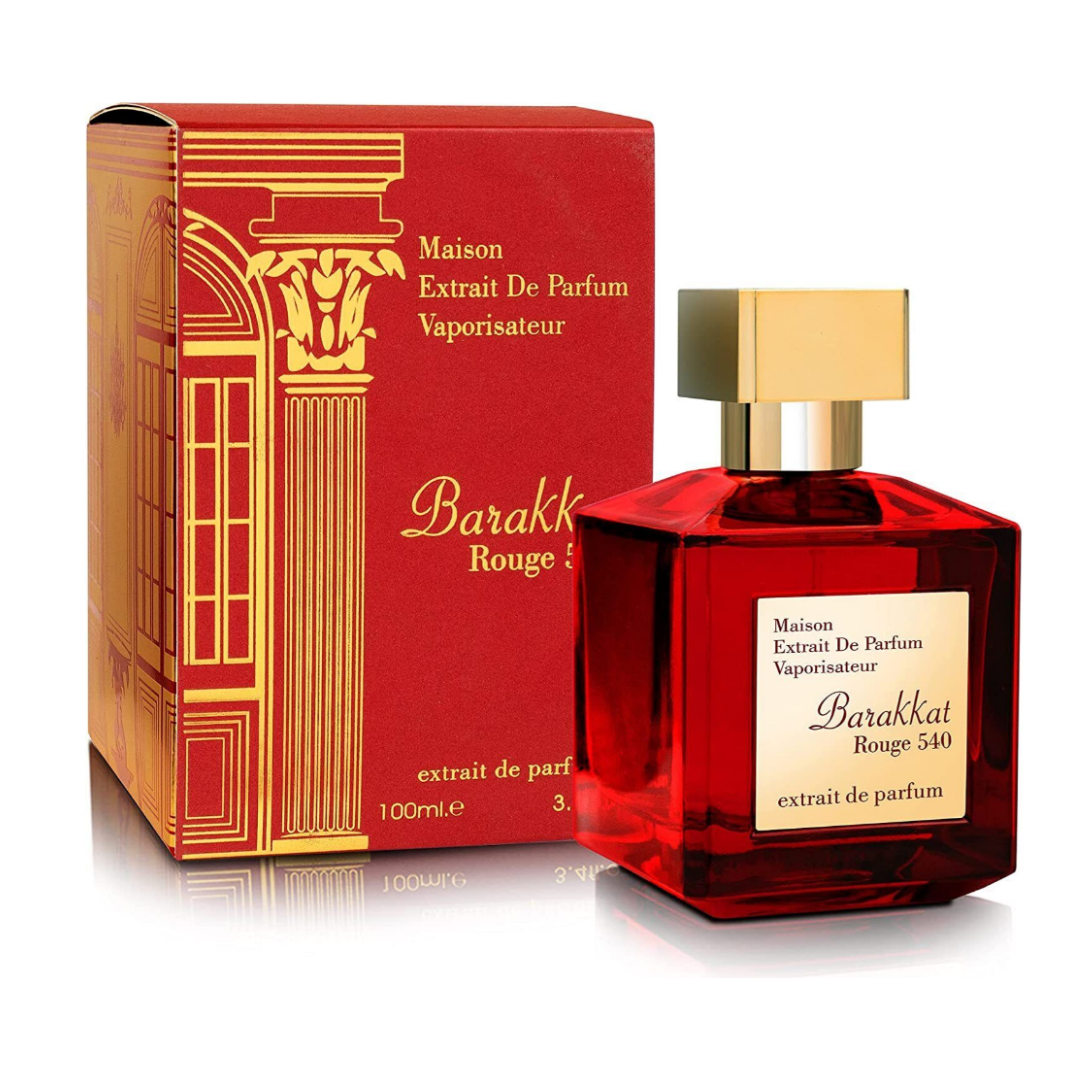 Fragrance World Barakkat Rouge 540 Extrait de Parfum 3.4 oz 100 mL bottle and box