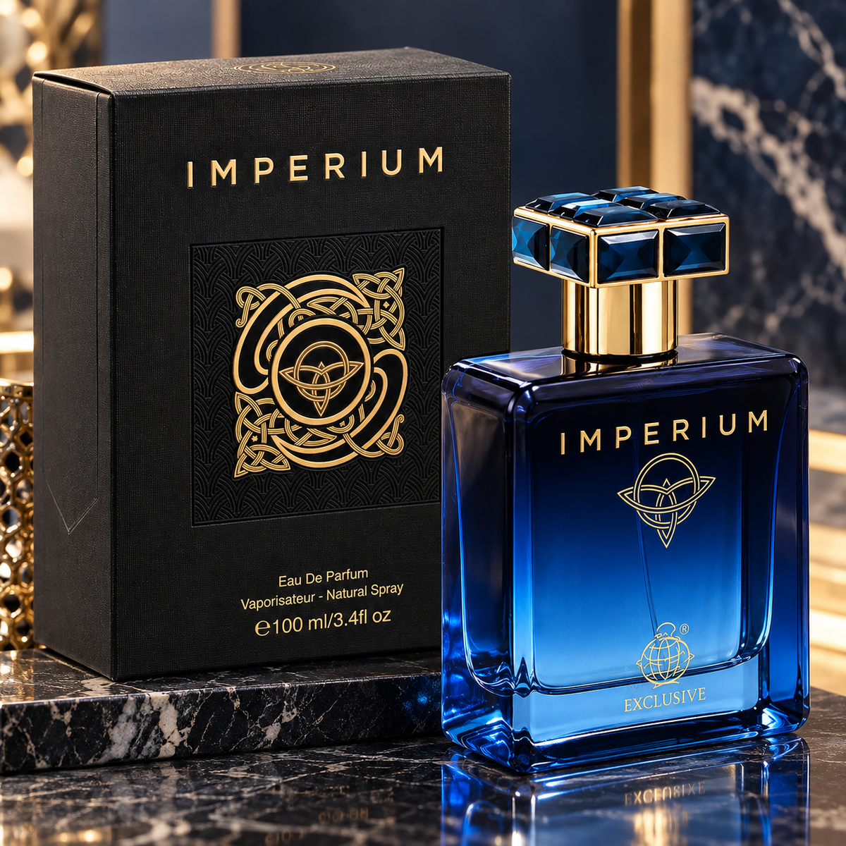 Fragrance World Imperium EDP for Men 100 mL / 3.4 oz product display with elegant packaging and bottle design.