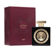 Lattafa Nebras Perfume Spray, 100 mL (3.4 fl oz) bottle and box, fragrance packaging.