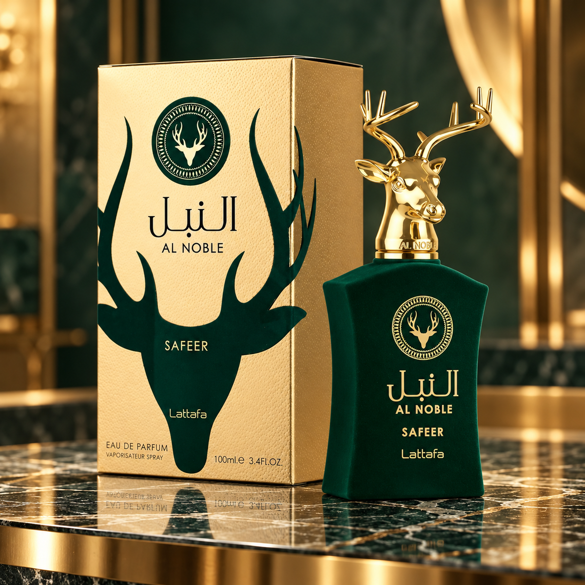 Lattafa Al Noble Safeer Eau de Parfum 3.4 oz 100 mL bottle and box