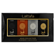 Lattafa Asad Collection 4-piece mini Eau de Parfum gift set for men with four 5 mL fragrances