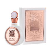 Lattafa Fakhar Woman Perfume Spray, 100 mL (3.4 fl oz) perfume bottle and fragrance packaging