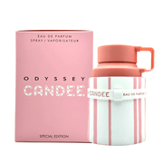Armaf Odyssey Candee Perfume Spray, 100 mL (3.4 fl oz) bottle and box in pink and white design, eau de parfum fragrance packaging