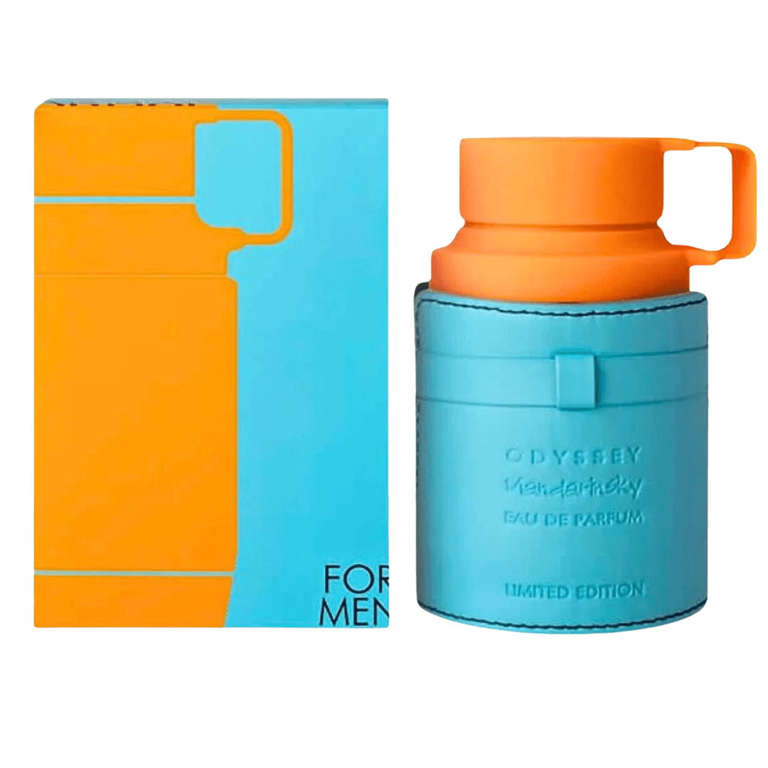 Armaf Odyssey Mandarin Sky Perfume Spray, 100 mL (3.4 fl oz) bottle and box, fragrance packaging.