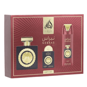 Lattafa Pride Nebras Gift Set – Eau de Parfum 100 mL + Perfume Spray 200 mL + Pocket Perfume 20 mL in red packaging
