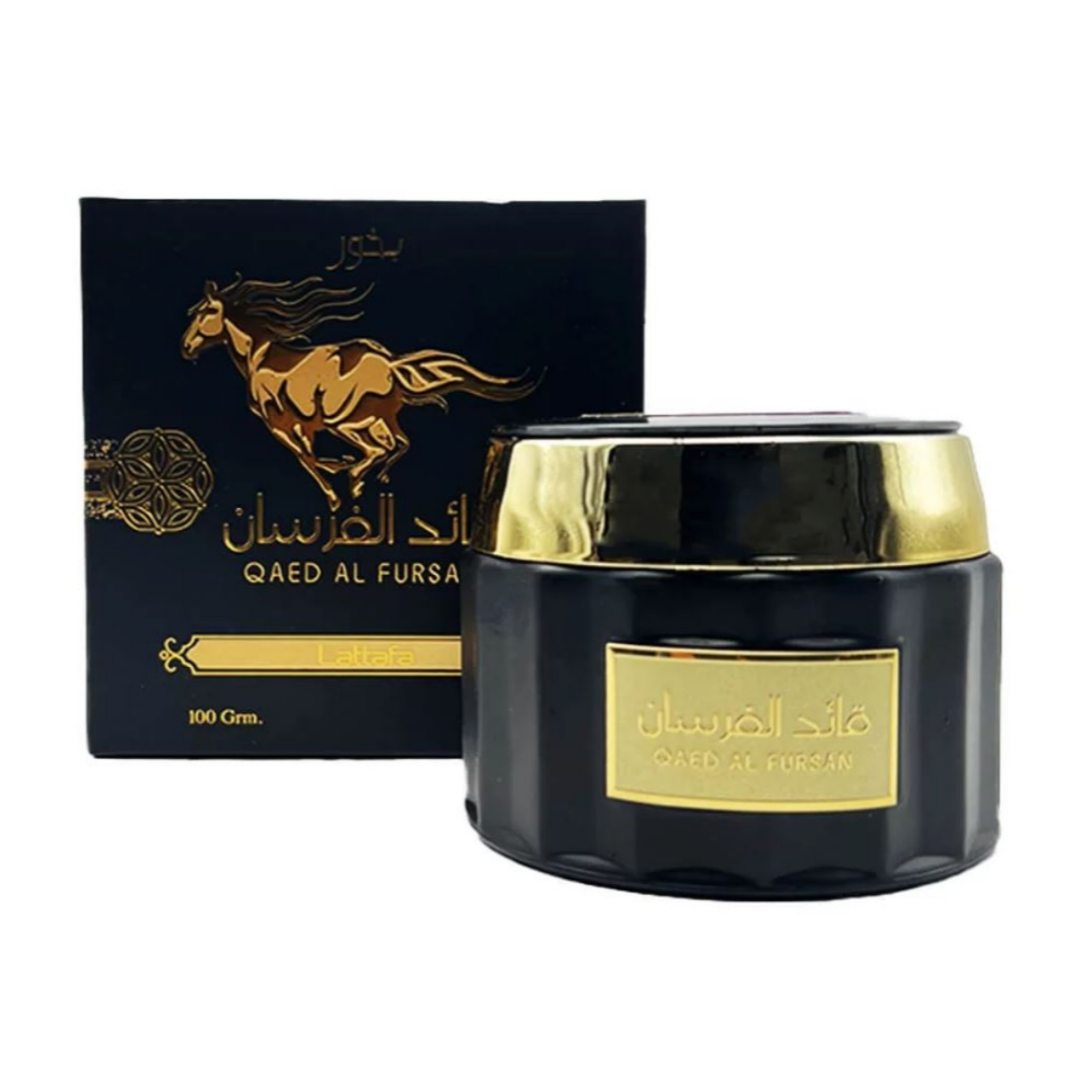 Lattafa Qaed Al Fursan Bukhoor incense 100 g jar and box