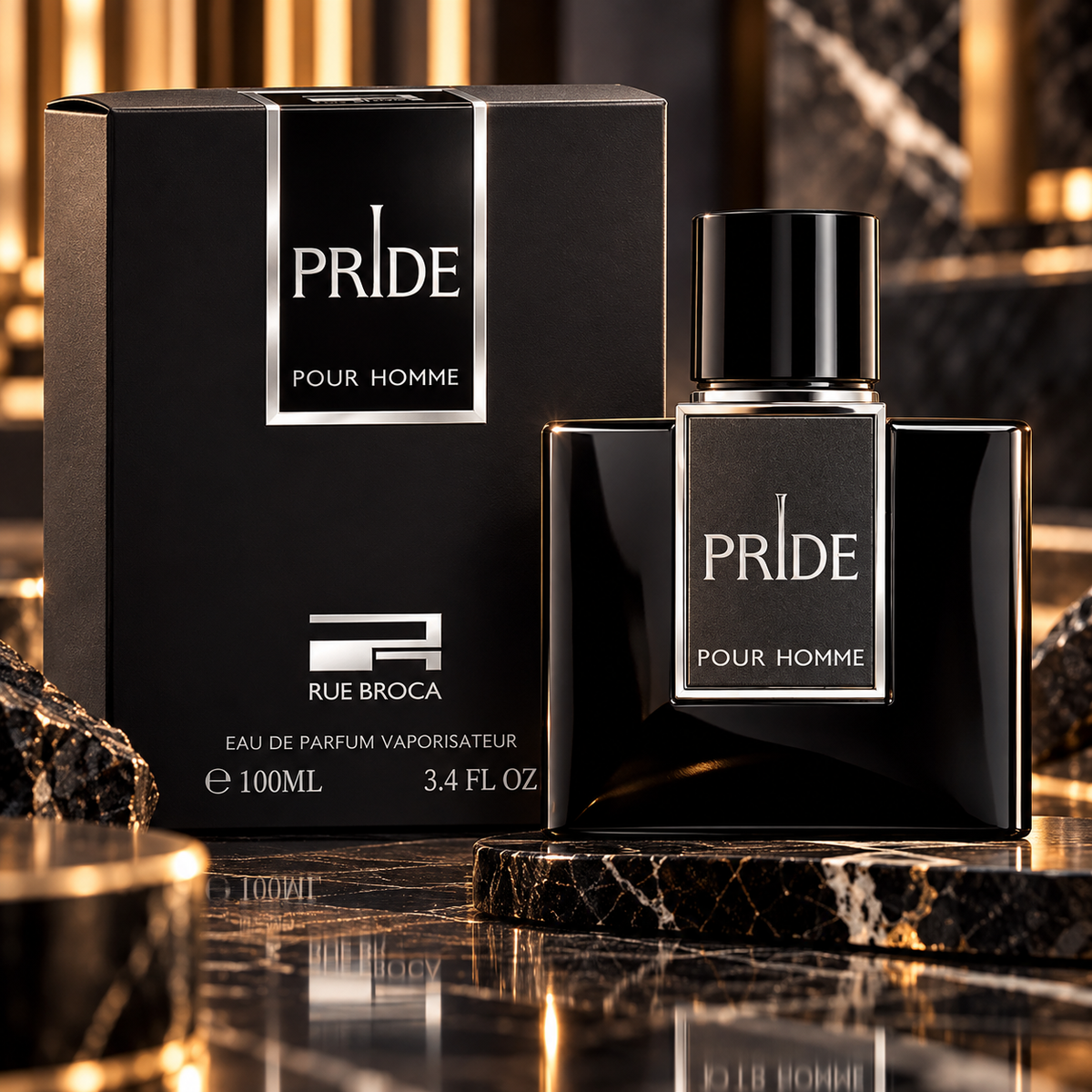 Rue Broca Pride Pour Homme Eau de Parfum for Men 3.4 oz 100 mL bottle and box